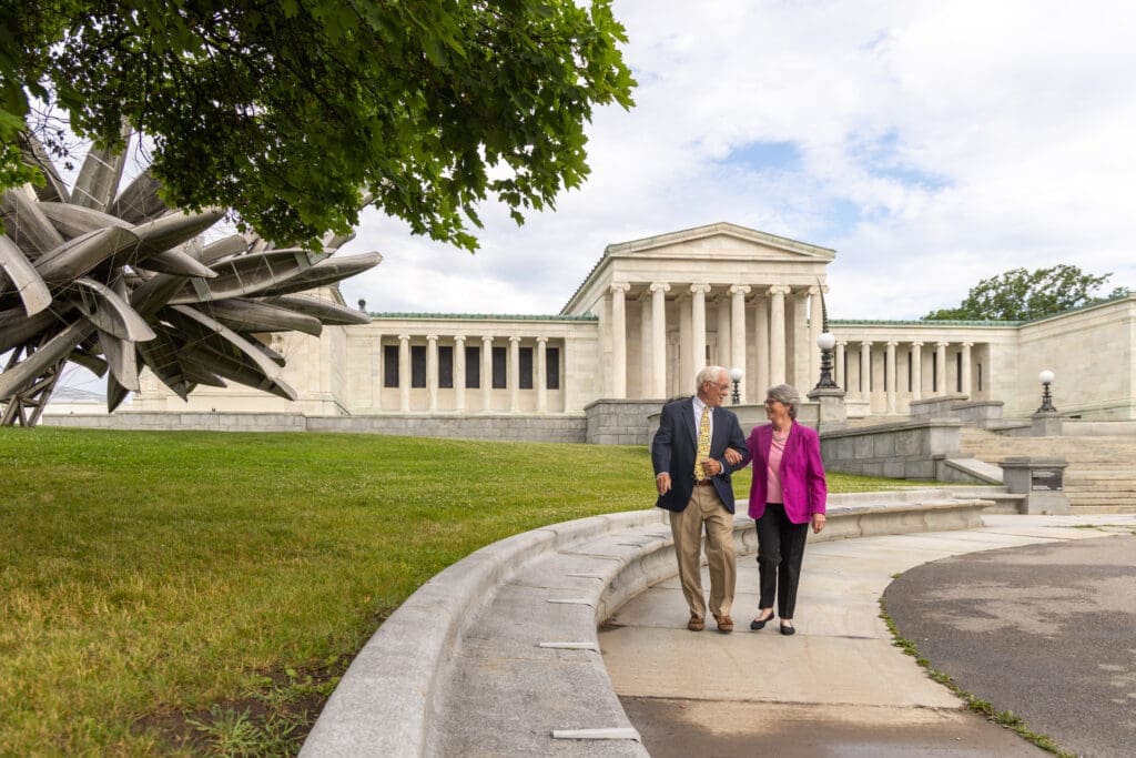 Senior man and woman walking in Buffalo, NY